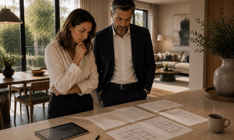 Consulente immobiliare e proprietaria valutano con attenzione più proposte d'acquisto per scegliere la soluzione più adatta alla vendita dell'immobile