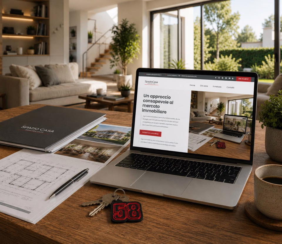 Documenti, planimetria, chiavi e laptop con strumenti per la vendita di una casa in un soggiorno moderno e luminoso